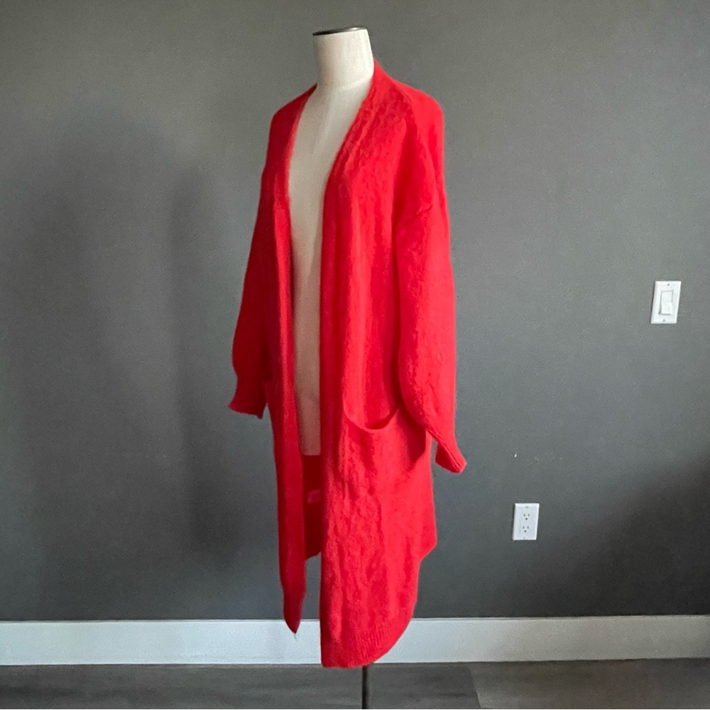 Italian Mohair Blend Red Longline Cardigan | Made in Italy Cozy Statement - Picture 4 of 6
